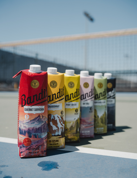 Color image of Bandit Wines on a pickleball court