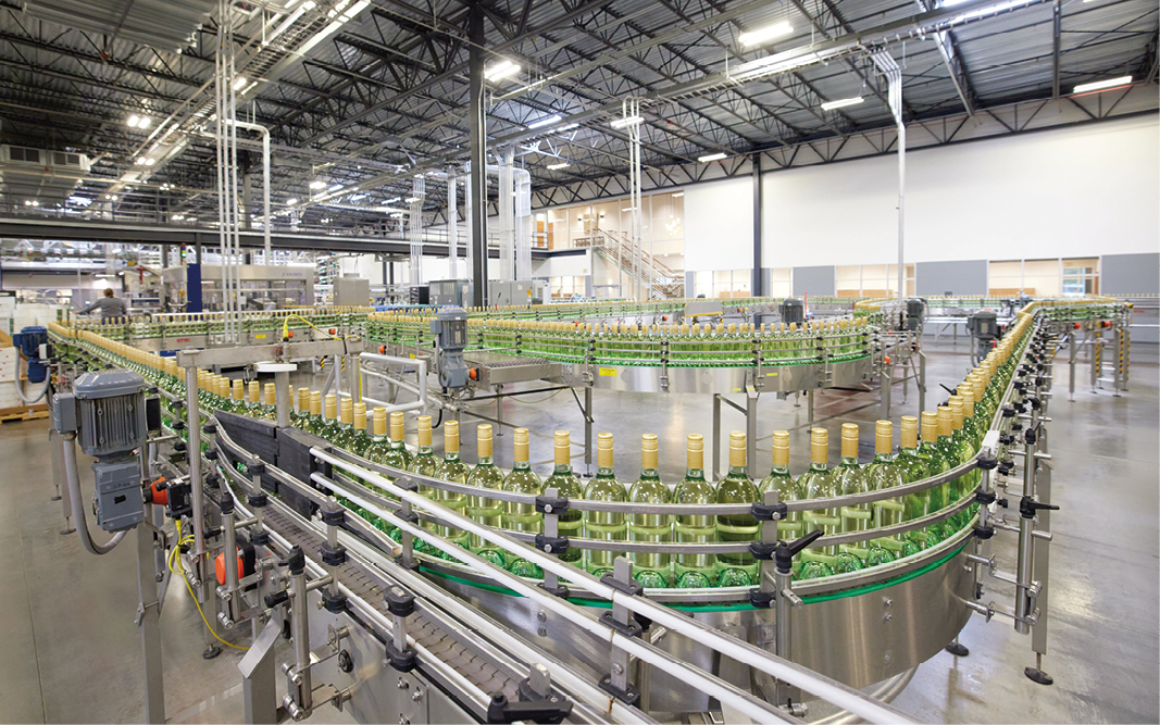 Color image of a bottling line at the Westside production facility.