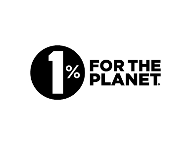 Black and white logo of the 1% for the Planet philanthropy program.