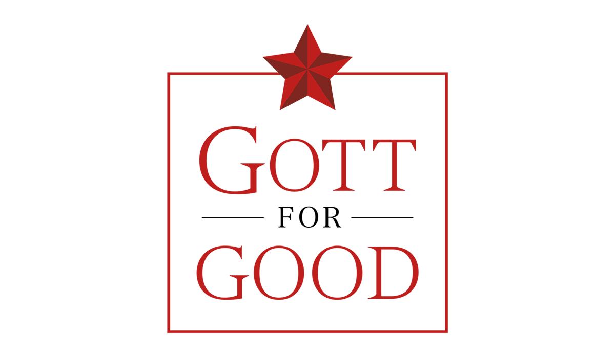 Red and white image of Gott for Good logo