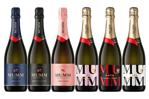 Bottle lineup of Mumm Napa Sparkling and Mumm Napa Signature